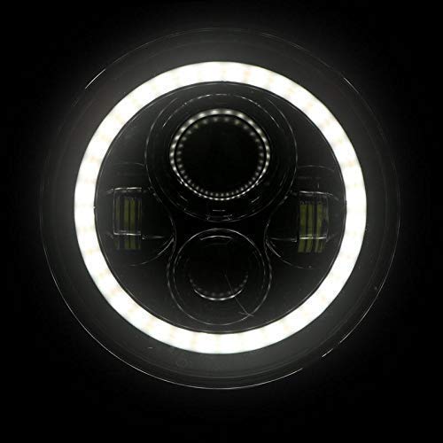 Headlight DRL with Full Ring Angel Eye Projector Light for All Royal Enfield Bikes (7 inch), LED, White, Orange