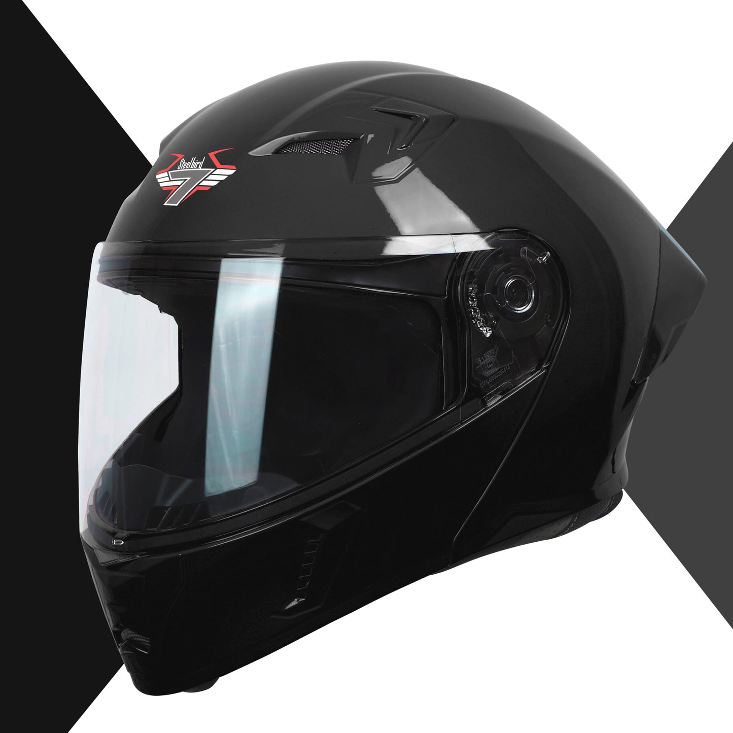 Steelbird SBA-20 Flip-Up Helmet With Black Spoiler (Glossy Black) - FREE SMOKE VISOR