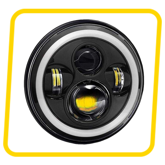 Headlight DRL with Full Ring Angel Eye Projector Light for All Royal Enfield Bikes (7 inch), LED, White, Orange