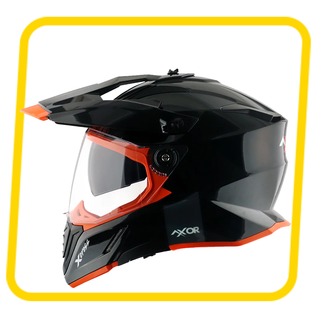 Axor X-Cross Dual Visor SC ISI ECE DOT Certified Full Face Dual Sport Peak Off Road Helmet for Men and Women-Black Orange