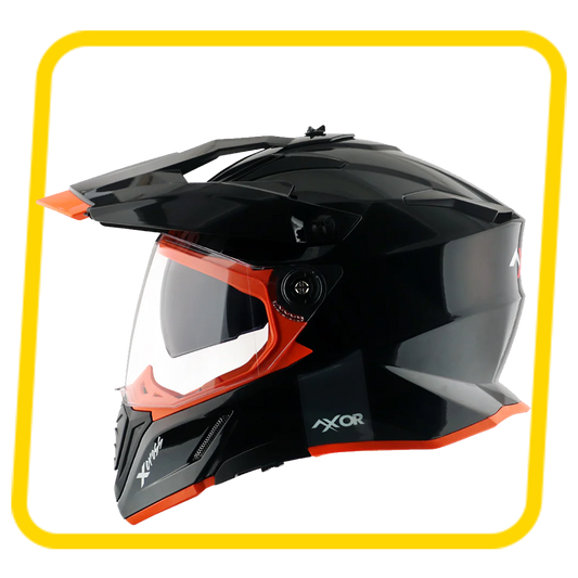 Axor X-Cross Dual Visor SC ISI ECE DOT Certified Full Face Dual Sport Peak Off Road Helmet for Men and Women-Black Orange