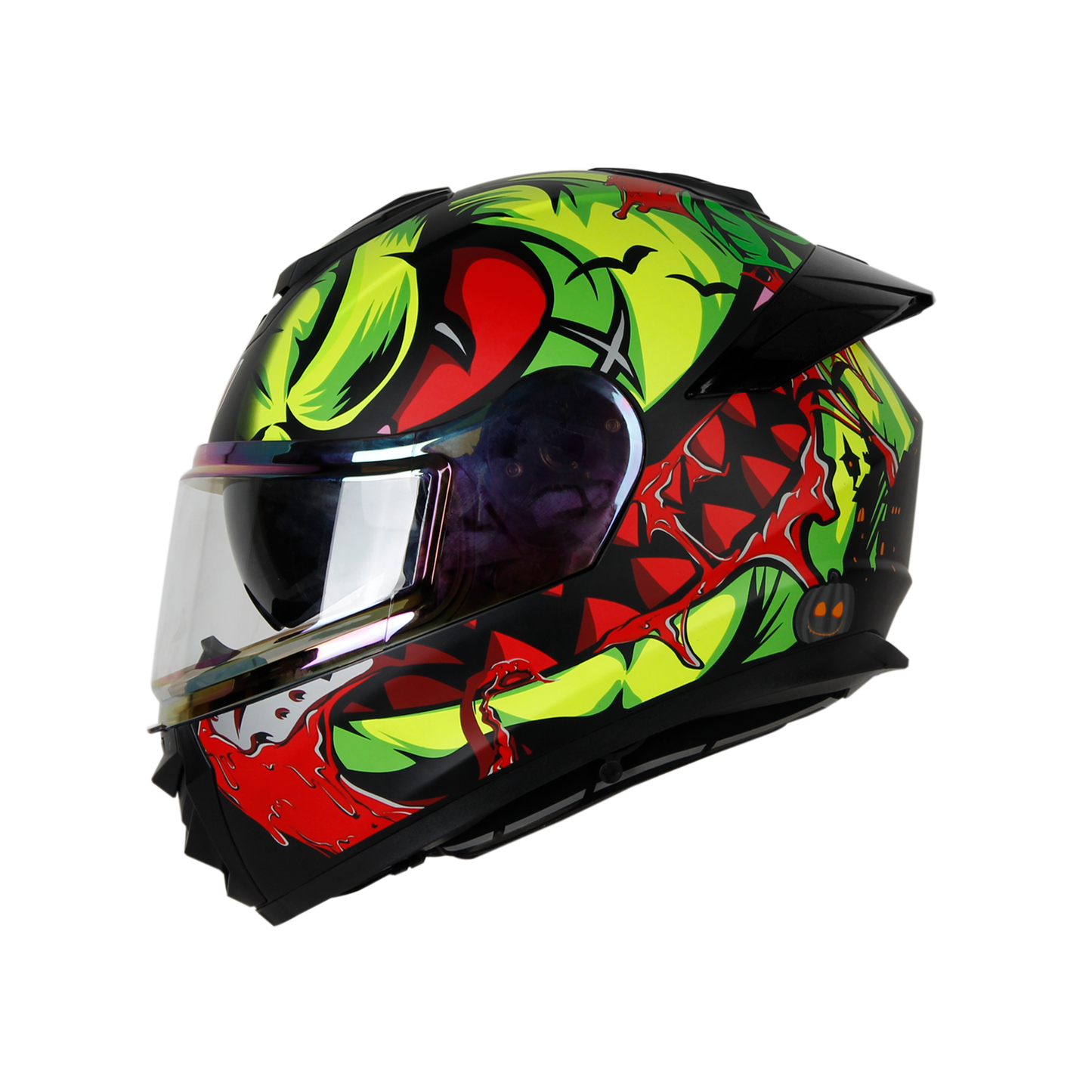 IGN-8 PUMPKIN MATT BLACK WITH NEON CHROME BORDER VISOR WITH PIN LOCK 30 WITH PC SMOKE SPOILER