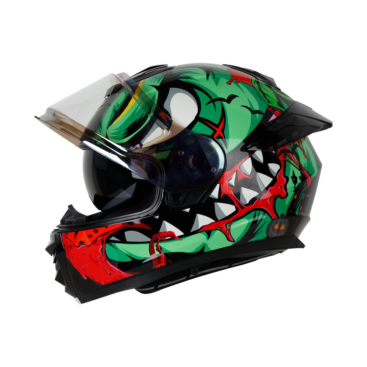 IGN-8 PUMPKIN GLOSSY BLACK WITH SEA GREEN CHROME BORDER VISOR WITH PIN LOCK 30 WITH PC BLACK SPOILER