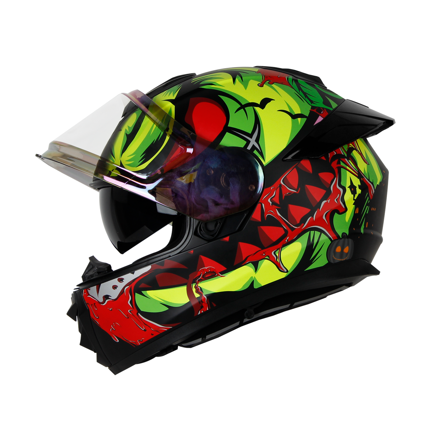 IGN-8 PUMPKIN MATT BLACK WITH NEON CHROME BORDER VISOR WITH PIN LOCK 30 WITH PC SMOKE SPOILER