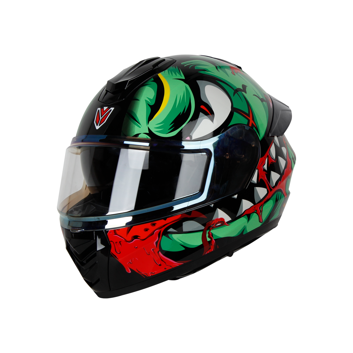 IGN-8 PUMPKIN GLOSSY BLACK WITH SEA GREEN CHROME BORDER VISOR WITH PIN LOCK 30 WITH PC BLACK SPOILER