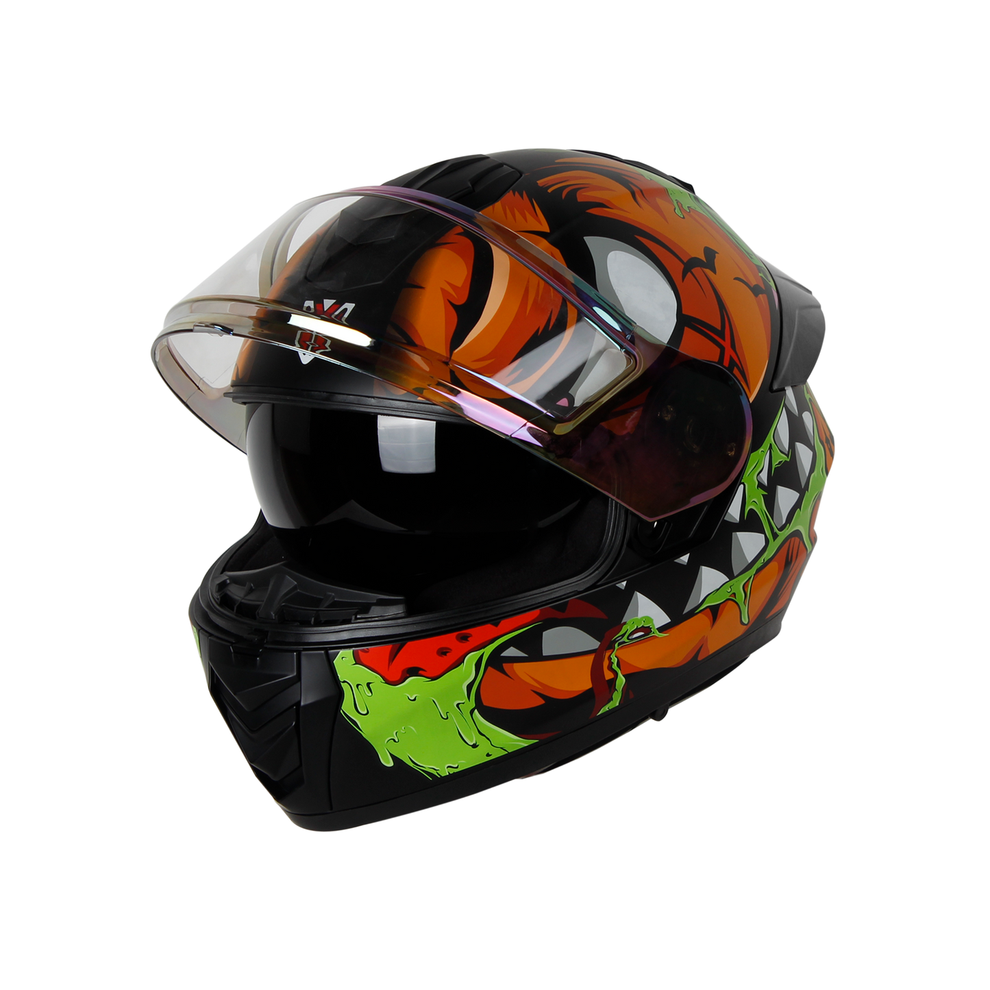IGN-8 PUMPKIN MATT BLACK WITH ORANGE CHROME BORDER VISOR WITH PIN LOCK 30 WITH PC SMOKE SPOILER