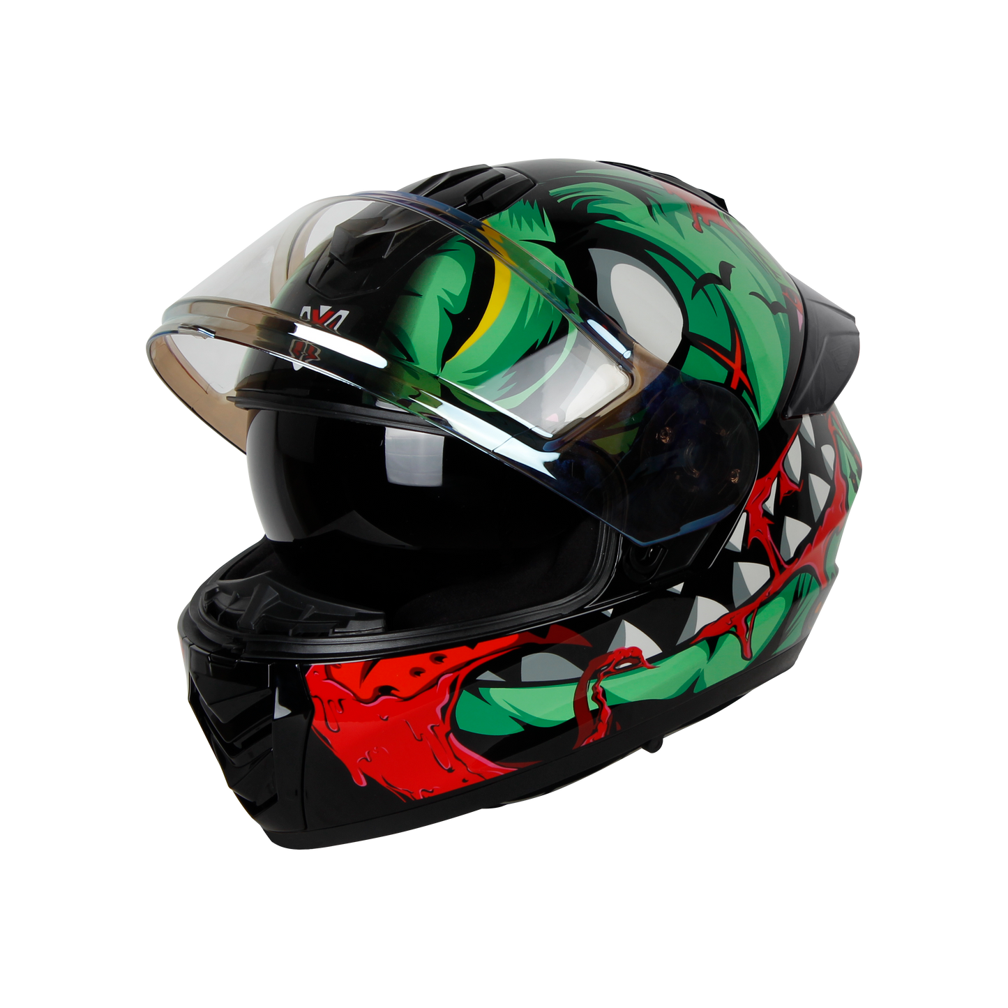 IGN-8 PUMPKIN GLOSSY BLACK WITH SEA GREEN CHROME BORDER VISOR WITH PIN LOCK 30 WITH PC BLACK SPOILER