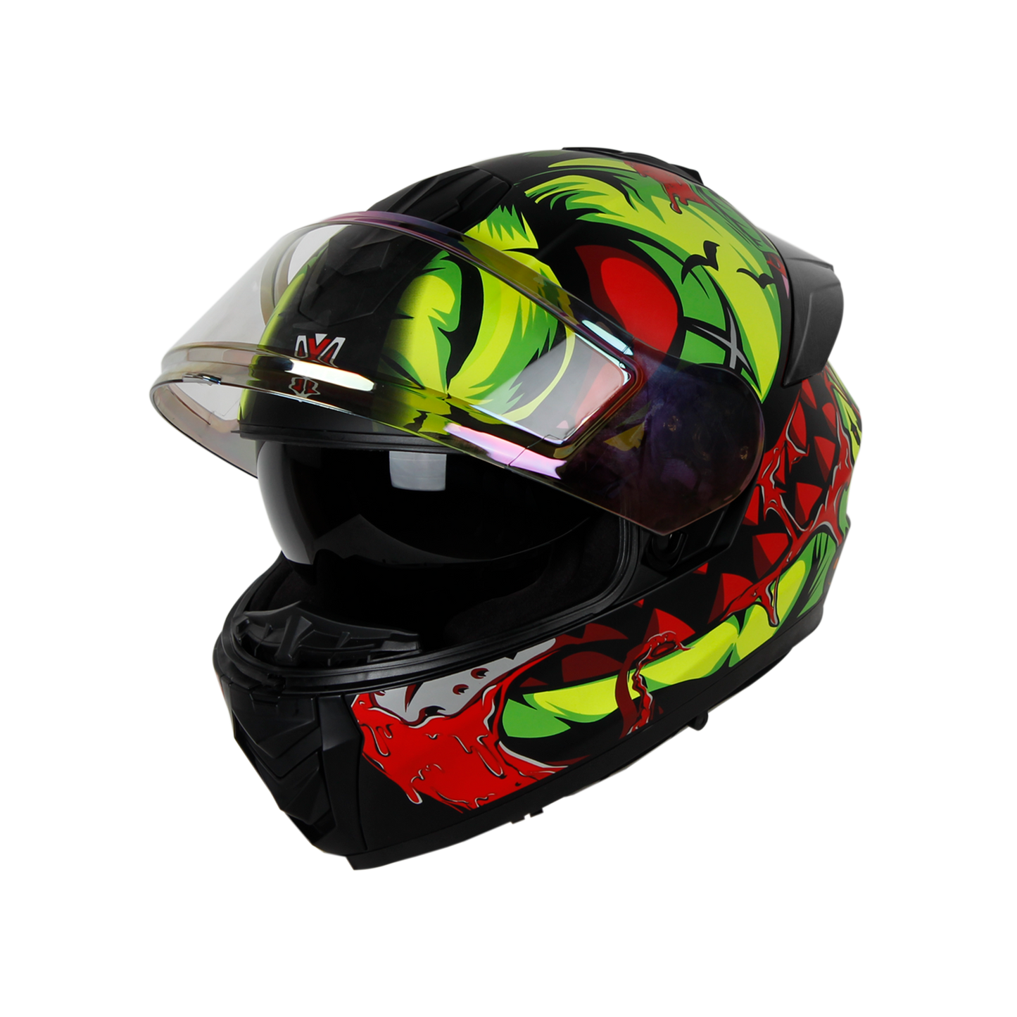IGN-8 PUMPKIN MATT BLACK WITH NEON CHROME BORDER VISOR WITH PIN LOCK 30 WITH PC SMOKE SPOILER