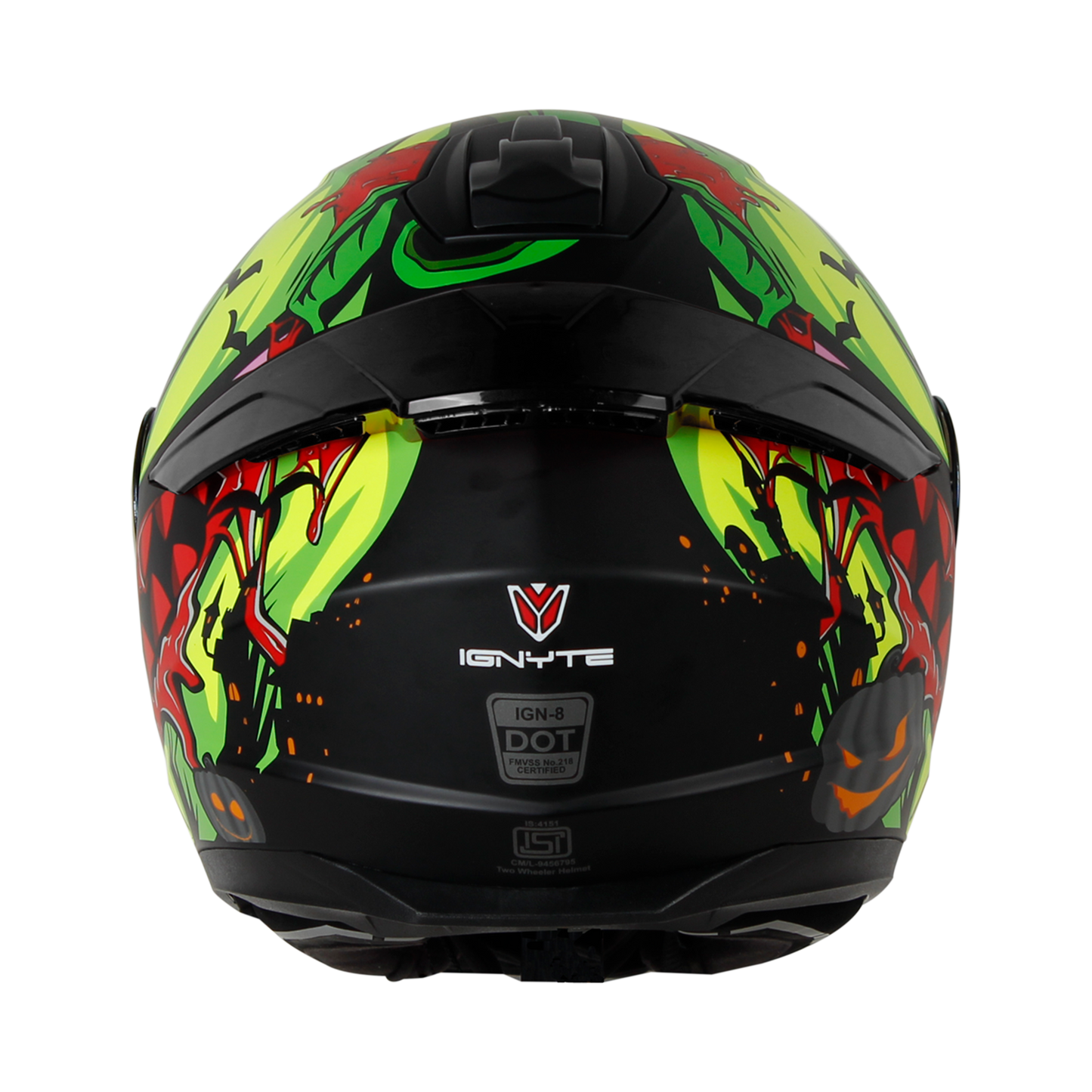 IGN-8 PUMPKIN MATT BLACK WITH NEON CHROME BORDER VISOR WITH PIN LOCK 30 WITH PC SMOKE SPOILER