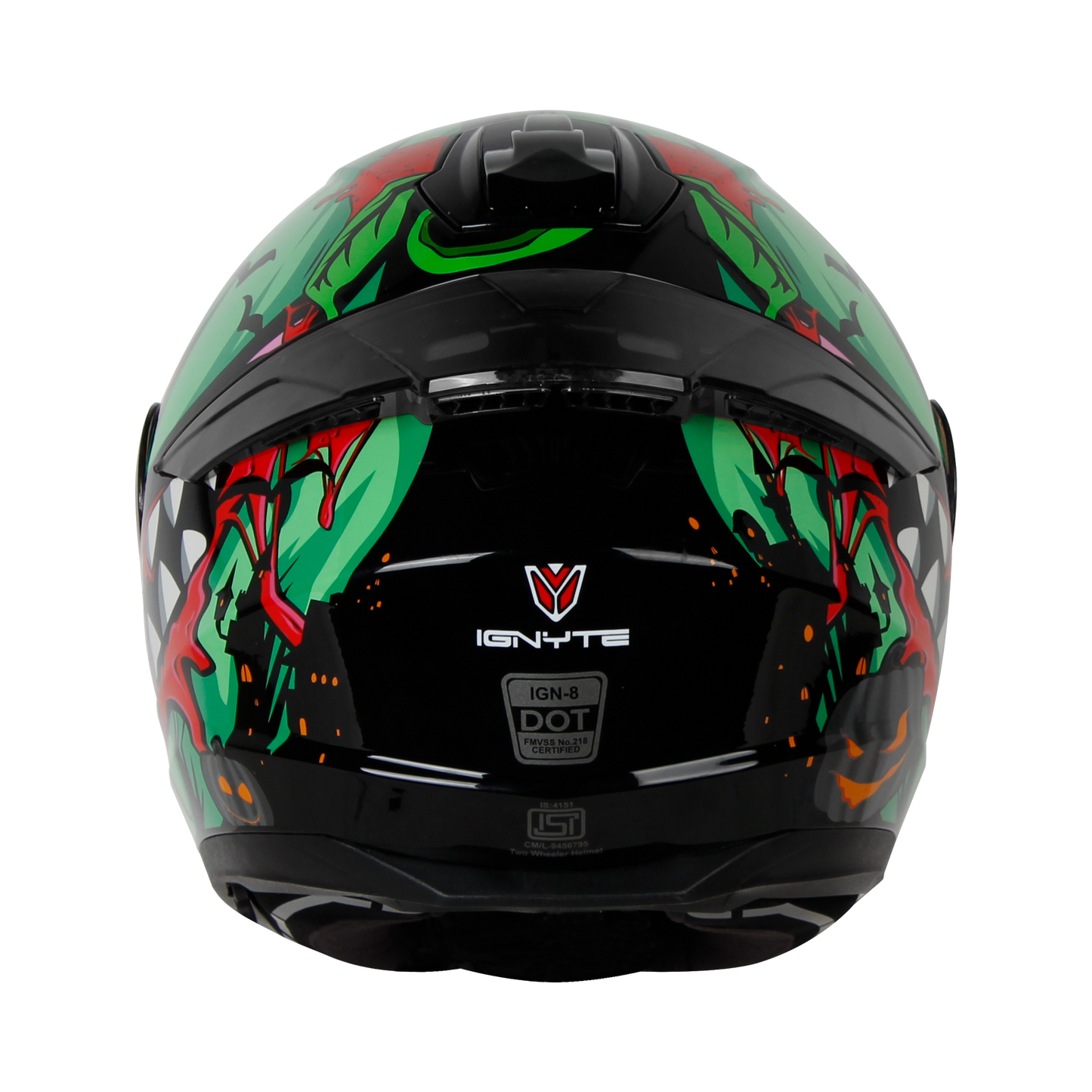 IGN-8 PUMPKIN GLOSSY BLACK WITH SEA GREEN CHROME BORDER VISOR WITH PIN LOCK 30 WITH PC BLACK SPOILER