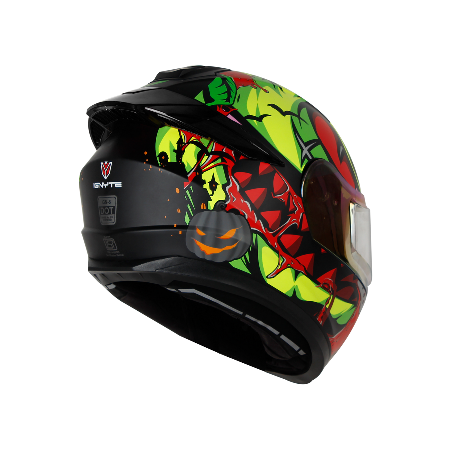 IGN-8 PUMPKIN MATT BLACK WITH NEON CHROME BORDER VISOR WITH PIN LOCK 30 WITH PC SMOKE SPOILER