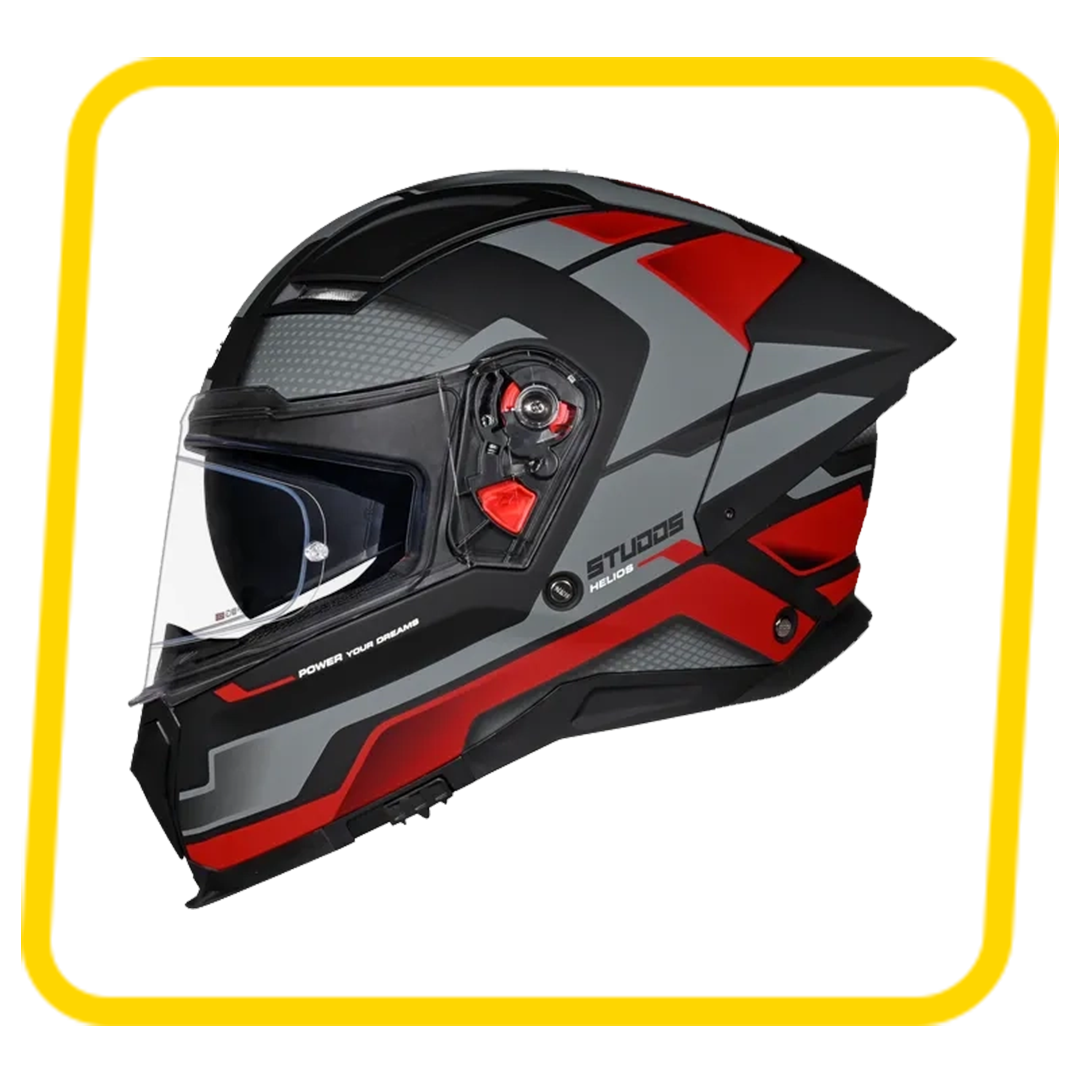 STUDDS Helios Asphalt D1 MATT RED GREY Helmet – ISI Certified | Dual Visor | Anti-Fog 100 Technology | Lightweight ABS Shell