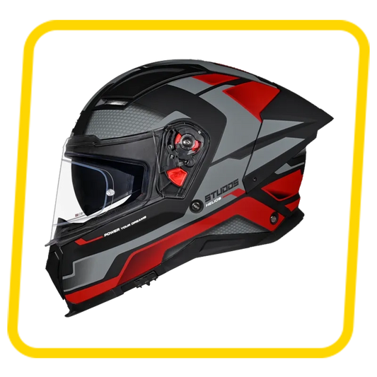 STUDDS Helios Asphalt D1 MATT RED GREY Helmet – ISI Certified | Dual Visor | Anti-Fog 100 Technology | Lightweight ABS Shell