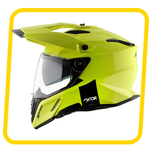 Axor X-Cross Dual Visor SC ISI ECE DOT Certified Full Face Dual Sport Peak Off Road Helmet for Men and Women-Neon Yellow Green
