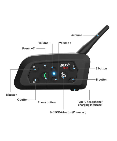 Ejeas V6 Pro+ Bluetooth Intercom (1 Yr Warranty)