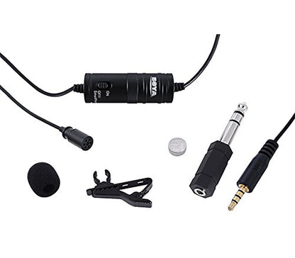 Boya BYM1 Omnidirectional Lavalier Condenser Microphone with 20ft Audio Cable (Black)