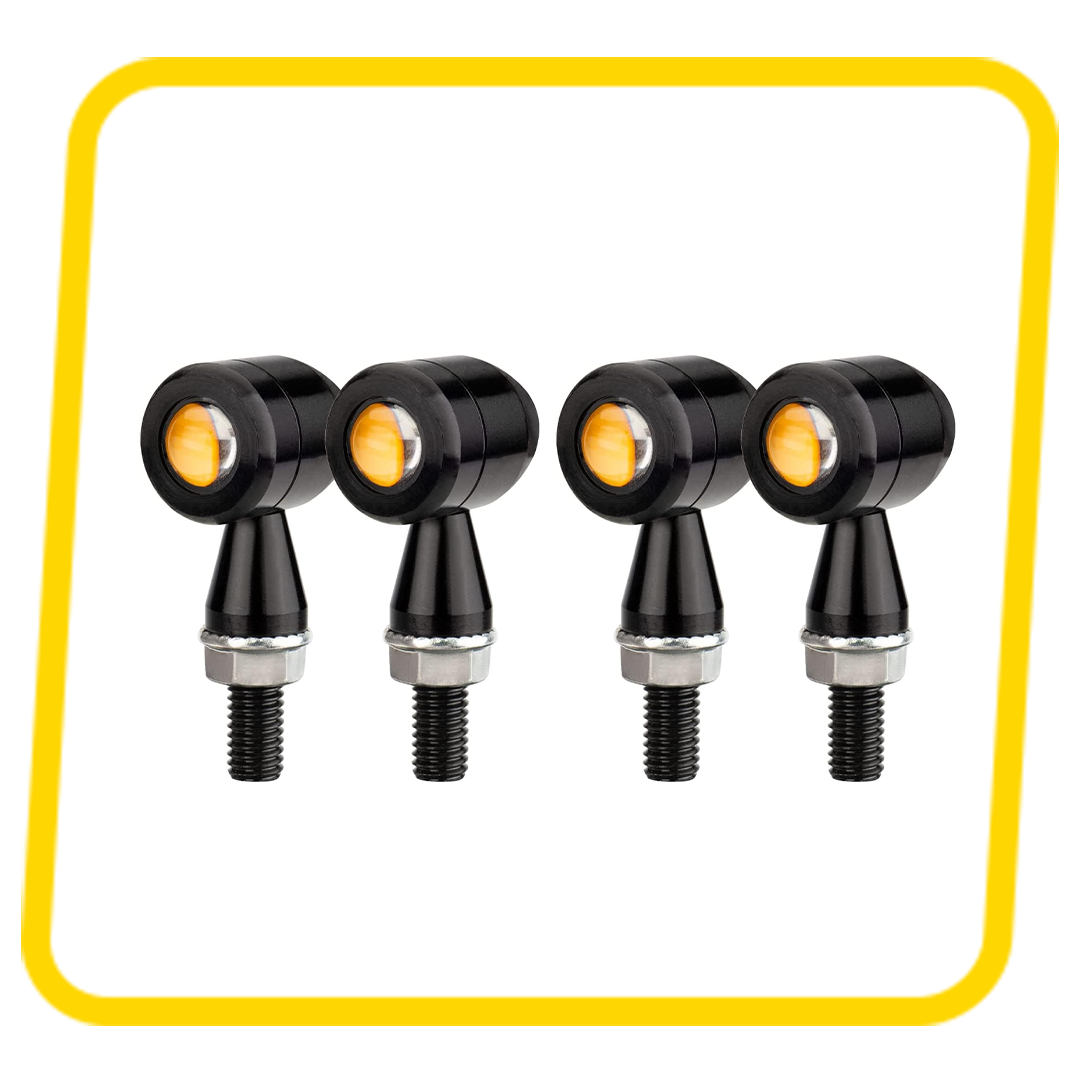 Mini Metal Bullet Turn Signals Motorcycle LED Blinkers Lights Universal Small Front Rear Indicator  (Black-Amber)