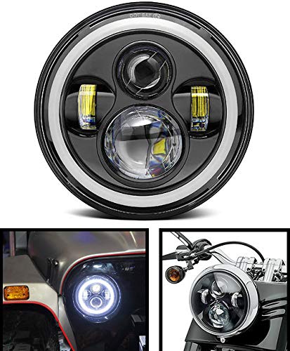 Headlight DRL with Full Ring Angel Eye Projector Light for All Royal Enfield Bikes (7 inch), LED, White, Orange