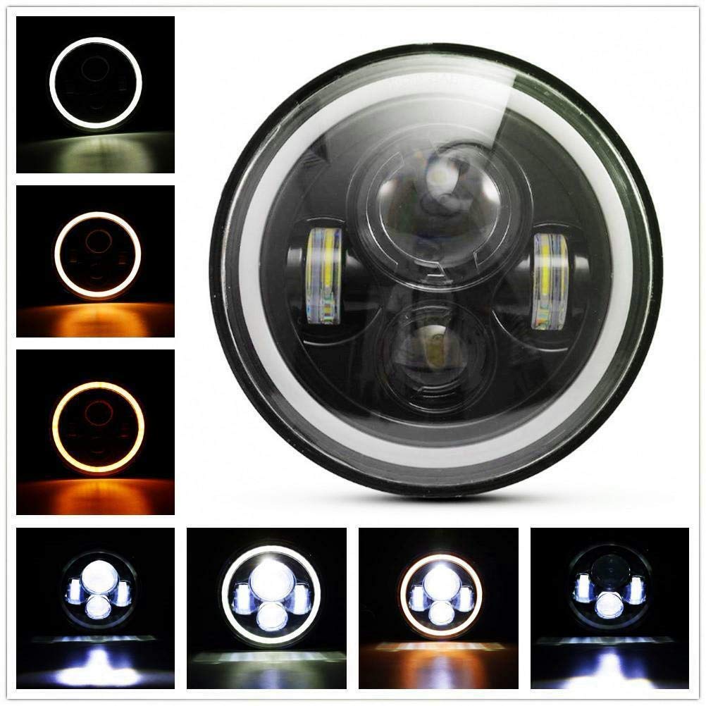 Headlight DRL with Full Ring Angel Eye Projector Light for All Royal Enfield Bikes (7 inch), LED, White, Orange