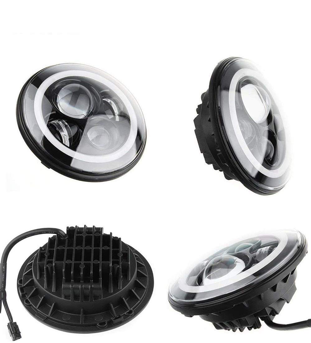 Headlight DRL with Full Ring Angel Eye Projector Light for All Royal Enfield Bikes (7 inch), LED, White, Orange