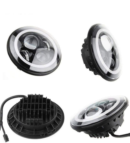 Headlight DRL with Full Ring Angel Eye Projector Light for All Royal Enfield Bikes (7 inch), LED, White, Orange