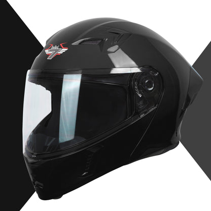 Steelbird SBA-20 Flip-Up Helmet With Black Spoiler (Glossy Black) - FREE SMOKE VISOR