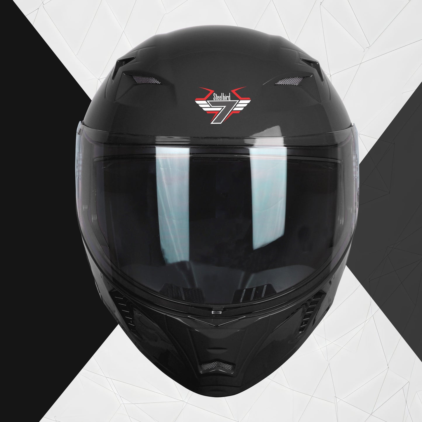 Steelbird SBA-20 Flip-Up Helmet With Black Spoiler (Glossy Black) - FREE SMOKE VISOR