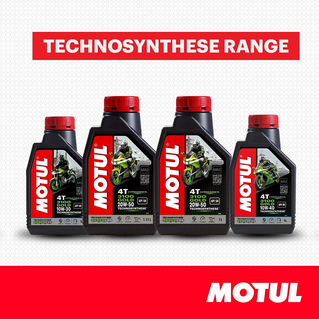 Motul 3100 4T Gold 20W50 API SN Technosynthese High Performance Semi Synthetic Engine Oil for Bikes (1.2 L)