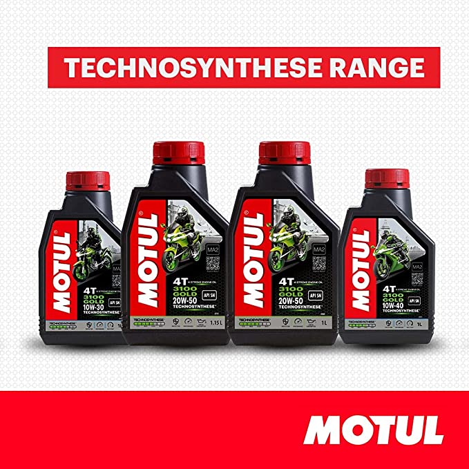 Motul 3100 4T Gold 20W50 API SM Technosynthese High Performance Semi Synthetic Engine Oil for Bikes (1 L)