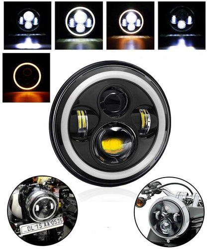 Headlight DRL with Full Ring Angel Eye Projector Light for All Royal Enfield Bikes (7 inch), LED, White, Orange