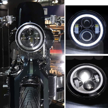 Headlight DRL with Full Ring Angel Eye Projector Light for All Royal Enfield Bikes (7 inch), LED, White, Orange