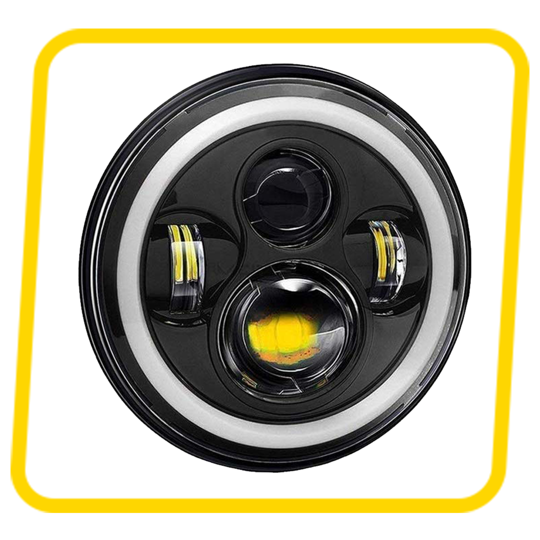 Headlight DRL with Full Ring Angel Eye Projector Light for All Royal Enfield Bikes (7 inch), LED, White, Orange