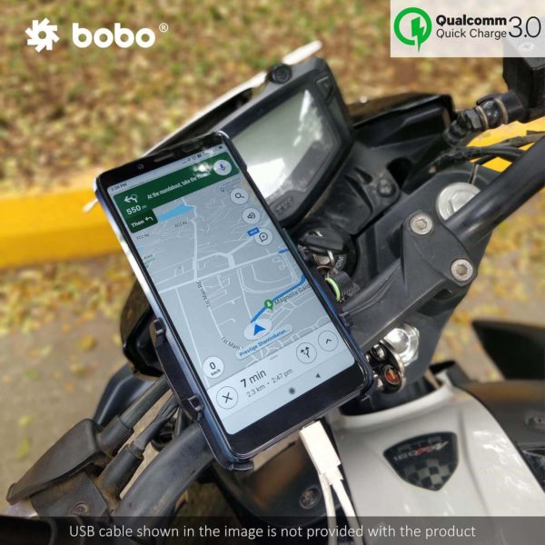 BOBO BM5 Claw-Grip Aluminium Bike Phone Holder (With Fast USB 3.0 Charger) Motorcycle Mobile Mount