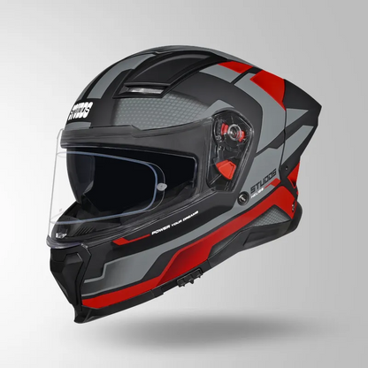 STUDDS Helios Asphalt D1 MATT RED GREY Helmet – ISI Certified | Dual Visor | Anti-Fog 100 Technology | Lightweight ABS Shell