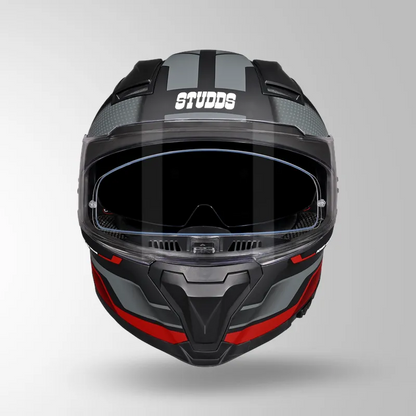 STUDDS Helios Asphalt D1 MATT RED GREY Helmet – ISI Certified | Dual Visor | Anti-Fog 100 Technology | Lightweight ABS Shell