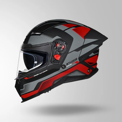 STUDDS Helios Asphalt D1 MATT RED GREY Helmet – ISI Certified | Dual Visor | Anti-Fog 100 Technology | Lightweight ABS Shell
