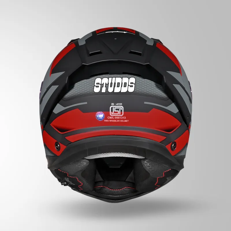 STUDDS Helios Asphalt D1 MATT RED GREY Helmet – ISI Certified | Dual Visor | Anti-Fog 100 Technology | Lightweight ABS Shell