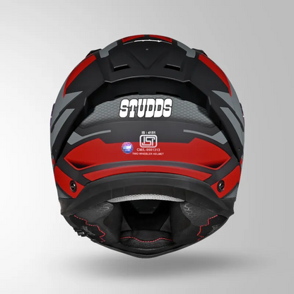 STUDDS Helios Asphalt D1 MATT RED GREY Helmet – ISI Certified | Dual Visor | Anti-Fog 100 Technology | Lightweight ABS Shell