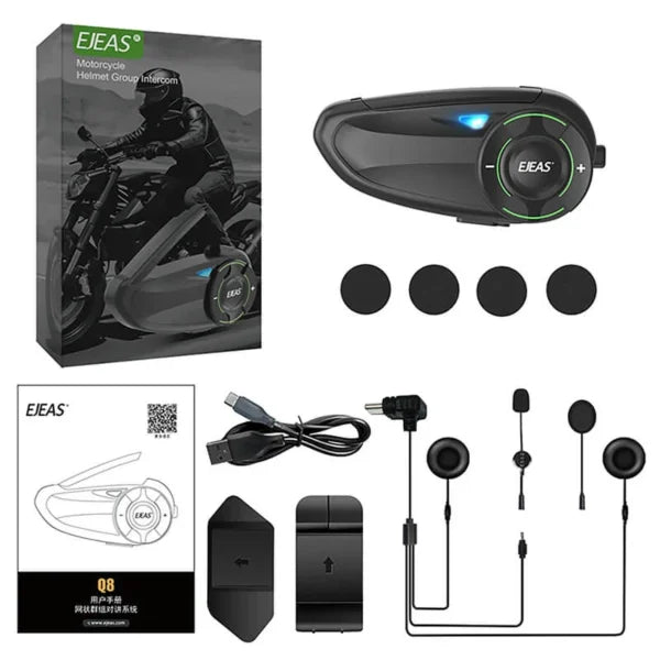 Ejeas Vnetphone Q8 Mesh Intercom - 6 Riders - 1 Yr Warranty