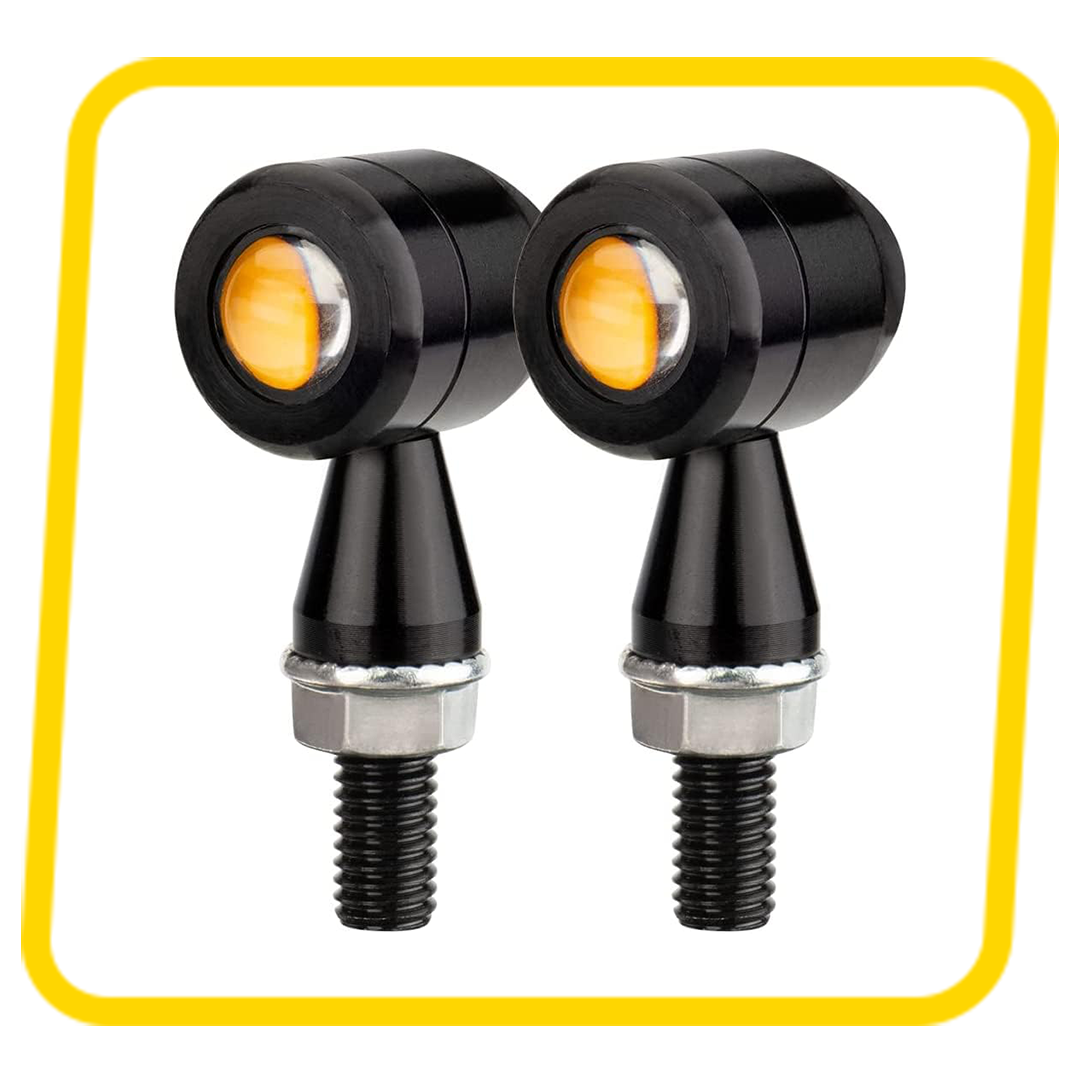 Mini Metal Bullet Turn Signals Motorcycle LED Blinkers Lights Universal Small Front Rear Indicator  (Black-Amber)