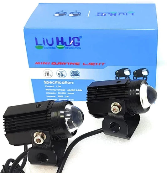 Original HJG Mini Drive LED Fog Light Bulb Lamp For Cars and Motorcycles Dual Color (White & Yellow) With Cooling Fan 2Pcs.