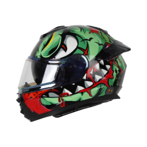 IGN-8 PUMPKIN GLOSSY BLACK WITH SEA GREEN CHROME BORDER VISOR WITH PIN LOCK 30 WITH PC BLACK SPOILER