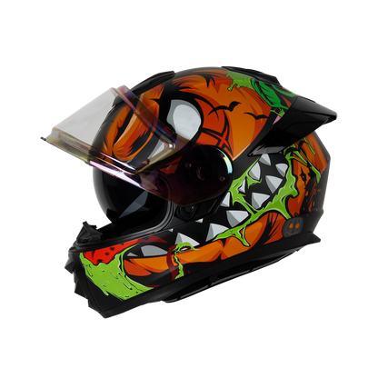 IGN-8 PUMPKIN MATT BLACK WITH ORANGE CHROME BORDER VISOR WITH PIN LOCK 30 WITH PC SMOKE SPOILER