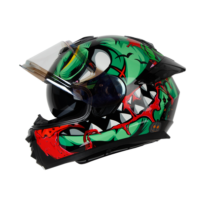 IGN-8 PUMPKIN GLOSSY BLACK WITH SEA GREEN CHROME BORDER VISOR WITH PIN LOCK 30 WITH PC BLACK SPOILER