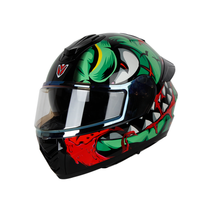 IGN-8 PUMPKIN GLOSSY BLACK WITH SEA GREEN CHROME BORDER VISOR WITH PIN LOCK 30 WITH PC BLACK SPOILER