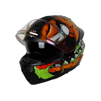 IGN-8 PUMPKIN MATT BLACK WITH ORANGE CHROME BORDER VISOR WITH PIN LOCK 30 WITH PC SMOKE SPOILER