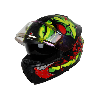 IGN-8 PUMPKIN MATT BLACK WITH NEON CHROME BORDER VISOR WITH PIN LOCK 30 WITH PC SMOKE SPOILER
