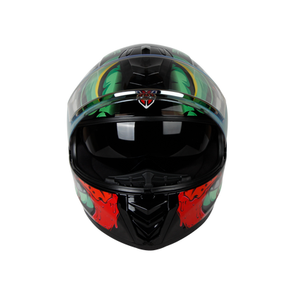 IGN-8 PUMPKIN GLOSSY BLACK WITH SEA GREEN CHROME BORDER VISOR WITH PIN LOCK 30 WITH PC BLACK SPOILER