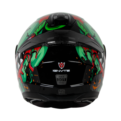 IGN-8 PUMPKIN GLOSSY BLACK WITH SEA GREEN CHROME BORDER VISOR WITH PIN LOCK 30 WITH PC BLACK SPOILER