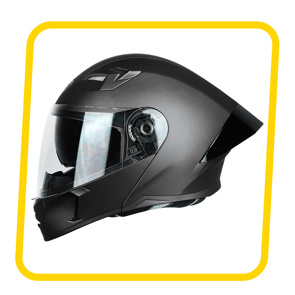 Steelbird SBA-20 Flip-Up Helmet With Black Spoiler (Glossy Black) - FREE SMOKE VISOR